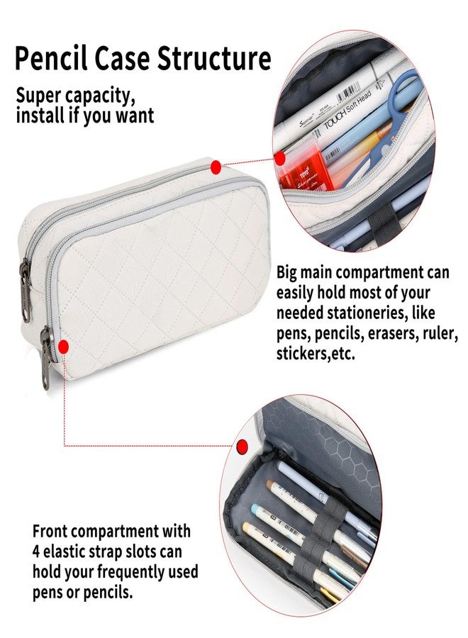 Della Gao Pencil Case Large Capacity Pencil Pouch Soft Quilted Pen Bag Office Stationery Organizer Sturdy Pencil Bag for Men Women - Beige - Image 3