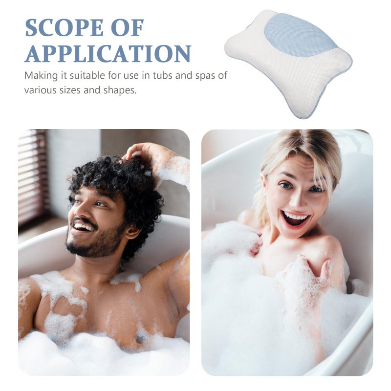 Bath Pillow For Tub With 3D Mesh Non Slip Suction Cups Washable Ocean Blue - Image 5