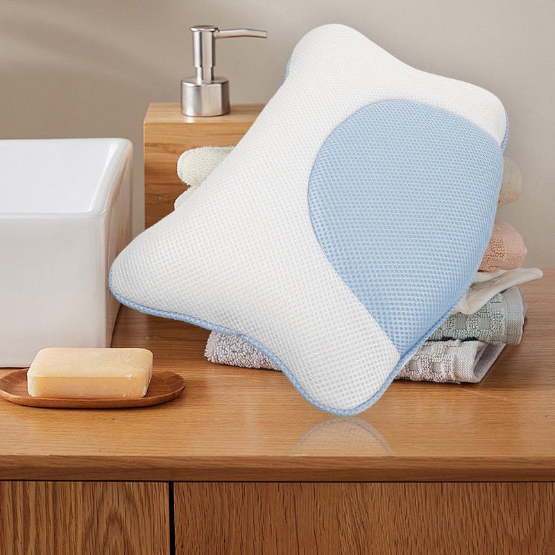 Bath Pillow For Tub With 3D Mesh Non Slip Suction Cups Washable Ocean Blue - Image 4