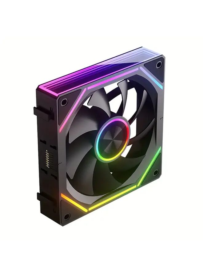 120 مم مروحة RGB عالية التدفق مع وحدة تبريد ARGB بجهد 5 فولت و3 دبابيس تصميم توصيل 3 في 1 لحالة الكمبيوتر المكتبي وحدة المعالجة المركزية تبريد هوائي أو مائي هيكل معدني متين لمسة نهائية معدنية أنيقة محرك عديم الفرشاة أسود إيجابي - Image 1