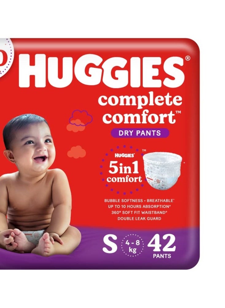 Huggies Complete Comfort Dry Pants Small (S) Size (4-8 Kgs) Baby Diaper Pants, 42 count, with 5 in 1 Comfort - Image 1