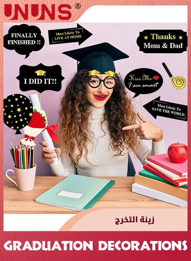 UNUNS Black And Gold Graduation Party Decorations Set,44 Pcs DIY Funny Glasses Cap,Class Congrate Grad Photography Props Decor,School Party Decorations,College Favors Gifts Supplies Ouruola - Image 2