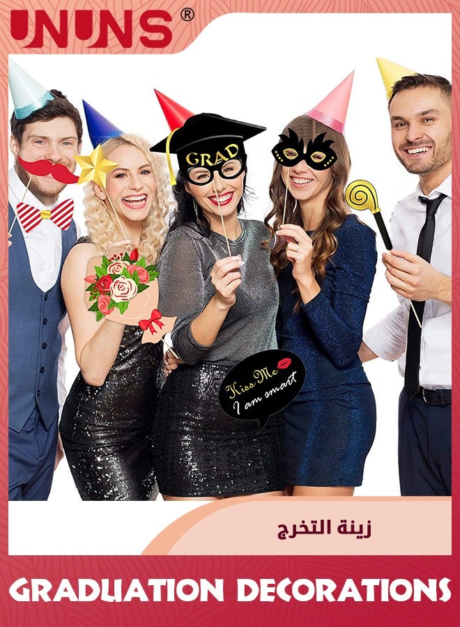 UNUNS Black And Gold Graduation Party Decorations Set,44 Pcs DIY Funny Glasses Cap,Class Congrate Grad Photography Props Decor,School Party Decorations,College Favors Gifts Supplies Ouruola - Image 4