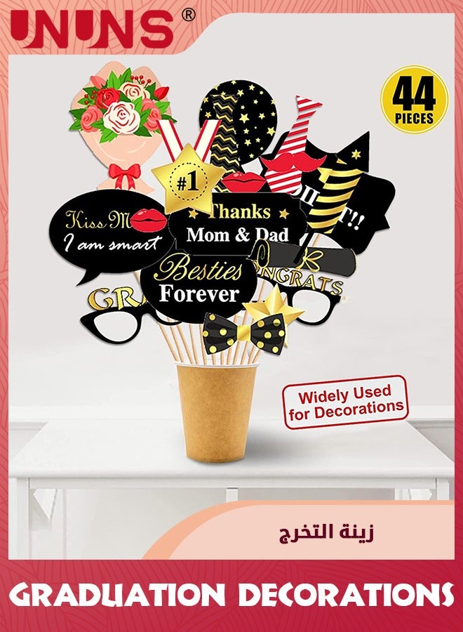 UNUNS Black And Gold Graduation Party Decorations Set,44 Pcs DIY Funny Glasses Cap,Class Congrate Grad Photography Props Decor,School Party Decorations,College Favors Gifts Supplies Ouruola - Image 3