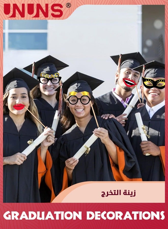 UNUNS Black And Gold Graduation Party Decorations Set,44 Pcs DIY Funny Glasses Cap,Class Congrate Grad Photography Props Decor,School Party Decorations,College Favors Gifts Supplies Ouruola - Image 5