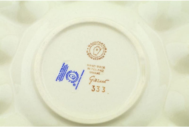 Polmedia Polish Pottery Authentic Polish Pottery 9inch Egg Plate Daisy Jazz Theme Signature UNIKAT  Certificate of Authenticity - Image 4