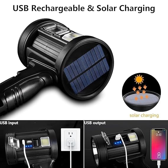 Rechargeable Spotlight Flashlights High Lumens 90000 Lumens Led Spotlight with 3 Main Modes and 4 Colors Filter Spot Light Outdoor Handheld Included USB Cable for Fishing Camping Hunting Spotlight  - Image 2