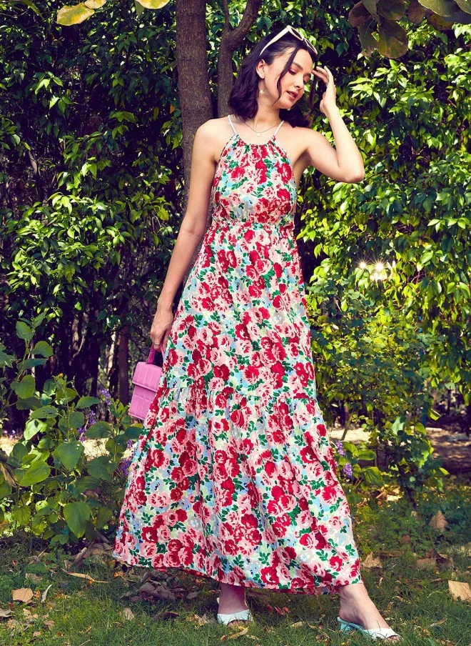 SASSAFRAS Floral Printed Maxi Dress for Women