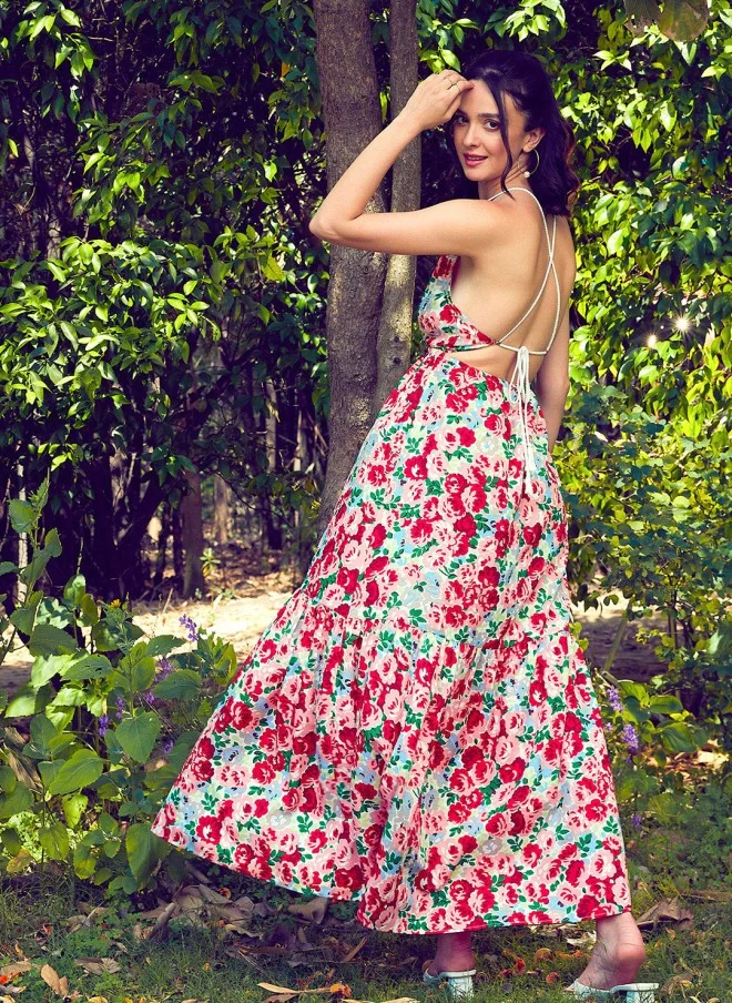SASSAFRAS Floral Printed Maxi Dress for Women