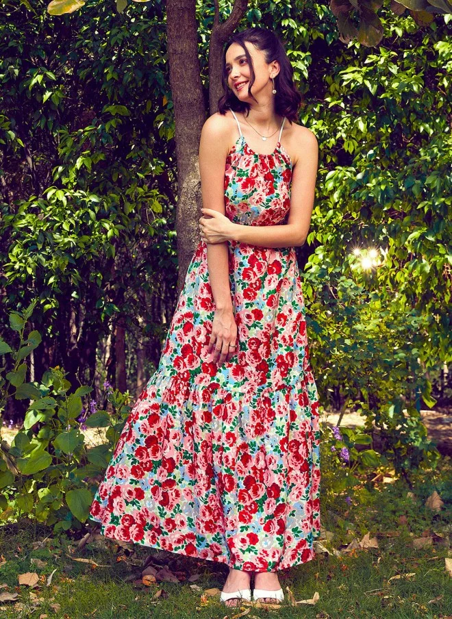 SASSAFRAS Floral Printed Maxi Dress for Women