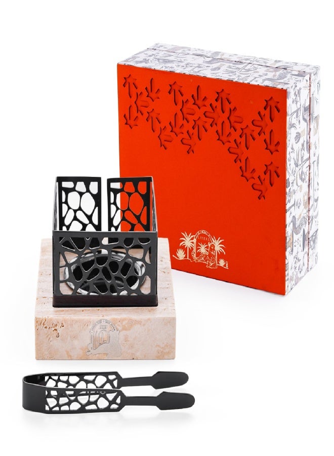 Layers Taj (Beige Travertine) Small Incense Burner – Natural Marble with Patterned Metal - Image 3