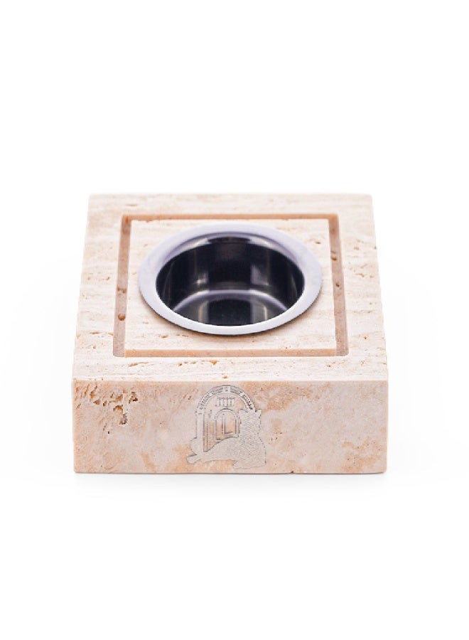 Layers Taj (Beige Travertine) Small Incense Burner – Natural Marble with Patterned Metal - Image 2