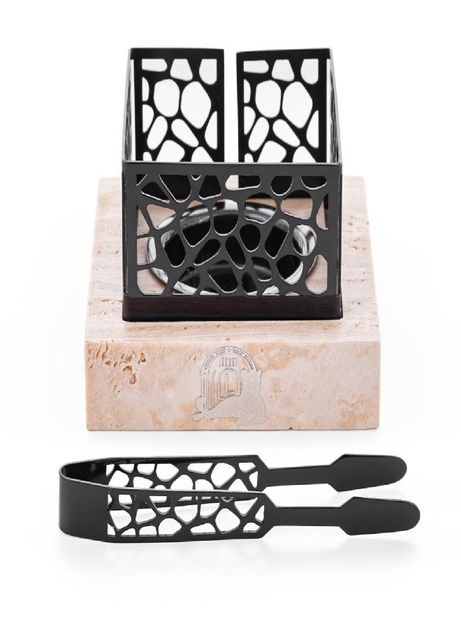 Layers Taj (Beige Travertine) Small Incense Burner – Natural Marble with Patterned Metal - Image 1