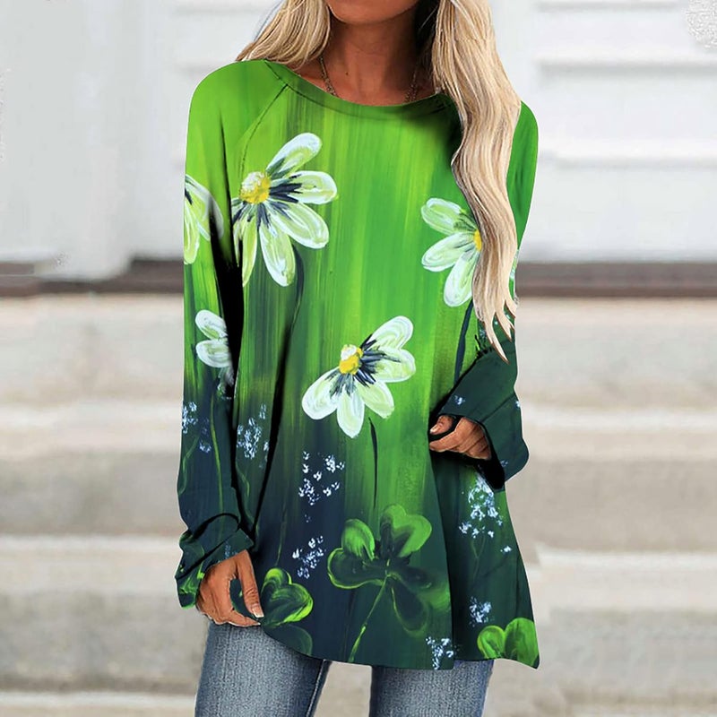 cheekyglo St Patricks Day Sweatshirts for Women Loose Long Sleeve Shirts Shamrock Print Blouse Saint Patricks Day Pullover Tops - Image 2