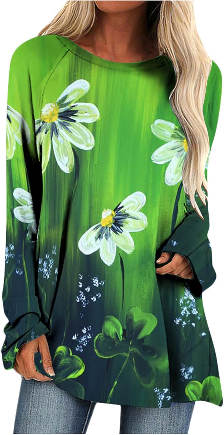 cheekyglo St Patricks Day Sweatshirts for Women Loose Long Sleeve Shirts Shamrock Print Blouse Saint Patricks Day Pullover Tops - Image 1