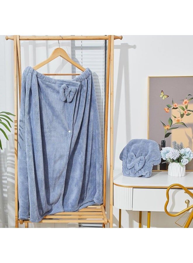 مجموعة واحدة من مناشف لفافة مقاس كبير للنساء مع منشفة شعر للاستحمام ولف فستان ورداء استحمام (أزرق) - Image 5