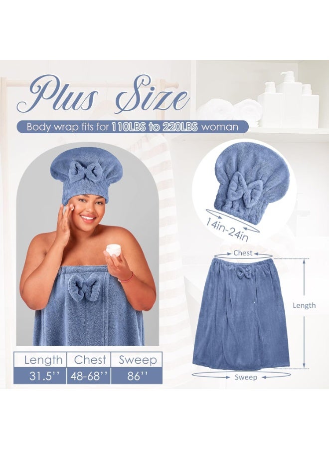 مجموعة واحدة من مناشف لفافة مقاس كبير للنساء مع منشفة شعر للاستحمام ولف فستان ورداء استحمام (أزرق) - Image 2