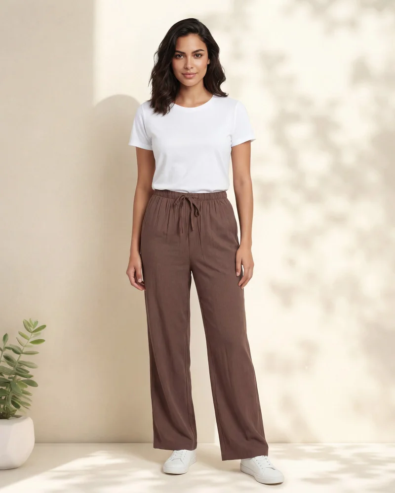Redtag Women Brown Wide Leg Casual Trouser