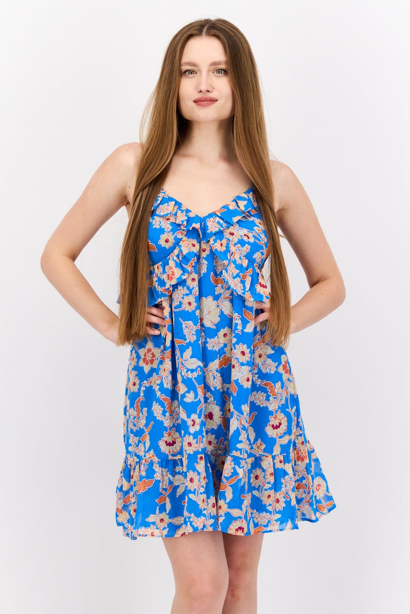 Jessica Simpson Women Floral Print Mini Dress, Blue Combo - Image 1