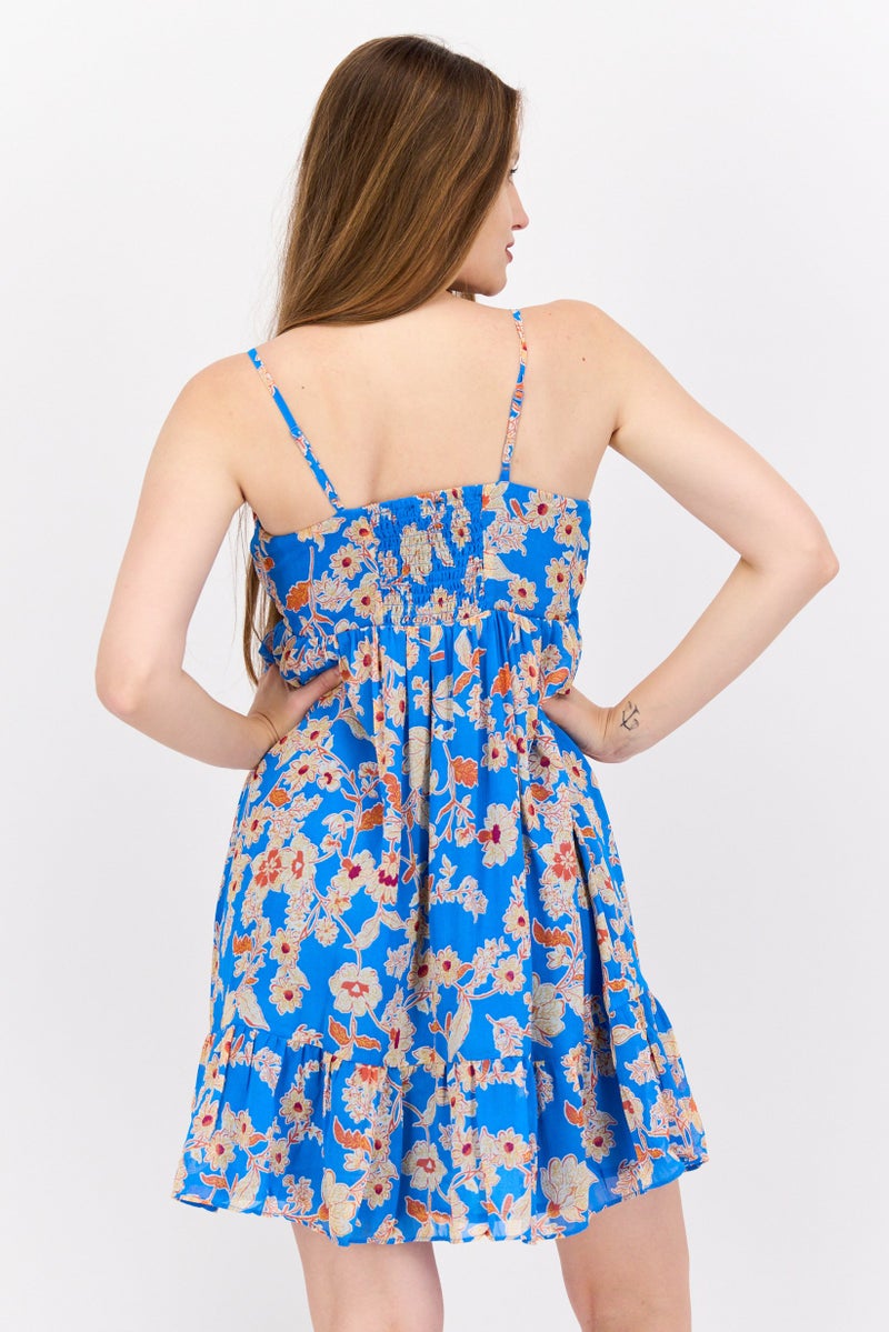 Jessica Simpson Women Floral Print Mini Dress, Blue Combo - Image 3