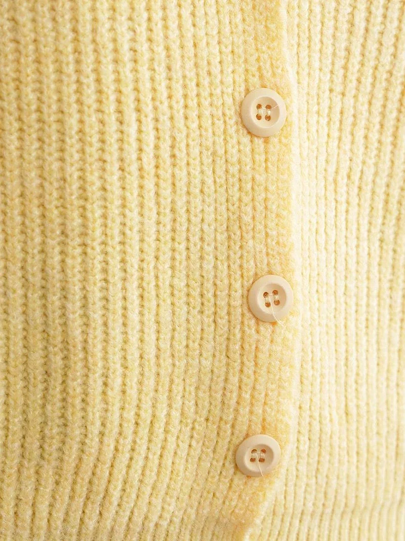 Mixray Lemon Yellow Mixray Textured V-Neck Button Cardigan for Women | Best Price UAE