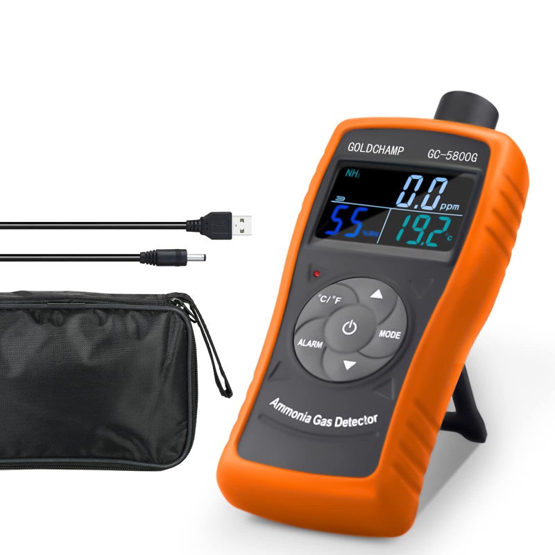 GOLDCHAMP Ammonia Gas Detector 0100ppm NH3 Monitor with 01ppm Resolution Temperature Humidity LCD Display Double Alarm Tripod Hole for Farm Poultry Pig Livestock - Image 2