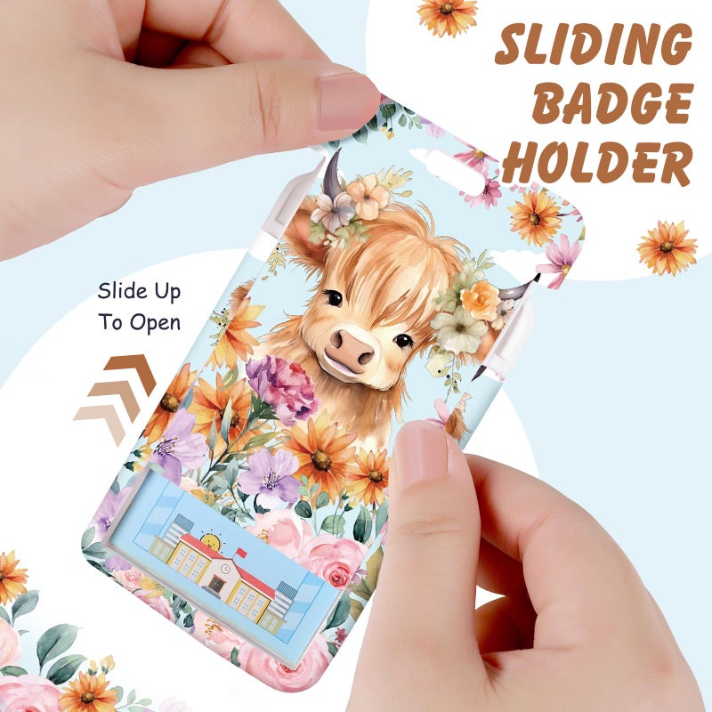 Janlaugh 3 Set Highland Cows Lanyards with ID Holder Cute Floral Cows Lover Graduation Gift Teacher ID Badge Holder with Breakaway Lanyard Highland Cow Badge Teacher Gift for Nurse Office - Image 2