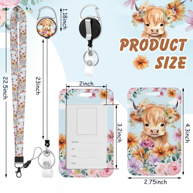 Janlaugh 3 Set Highland Cows Lanyards with ID Holder Cute Floral Cows Lover Graduation Gift Teacher ID Badge Holder with Breakaway Lanyard Highland Cow Badge Teacher Gift for Nurse Office - Image 3