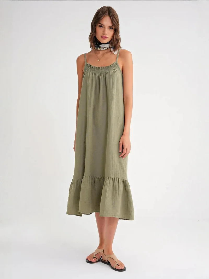 ميكسراي فستان ميدي ميكسراي موسلين بتفاصيل كشكش