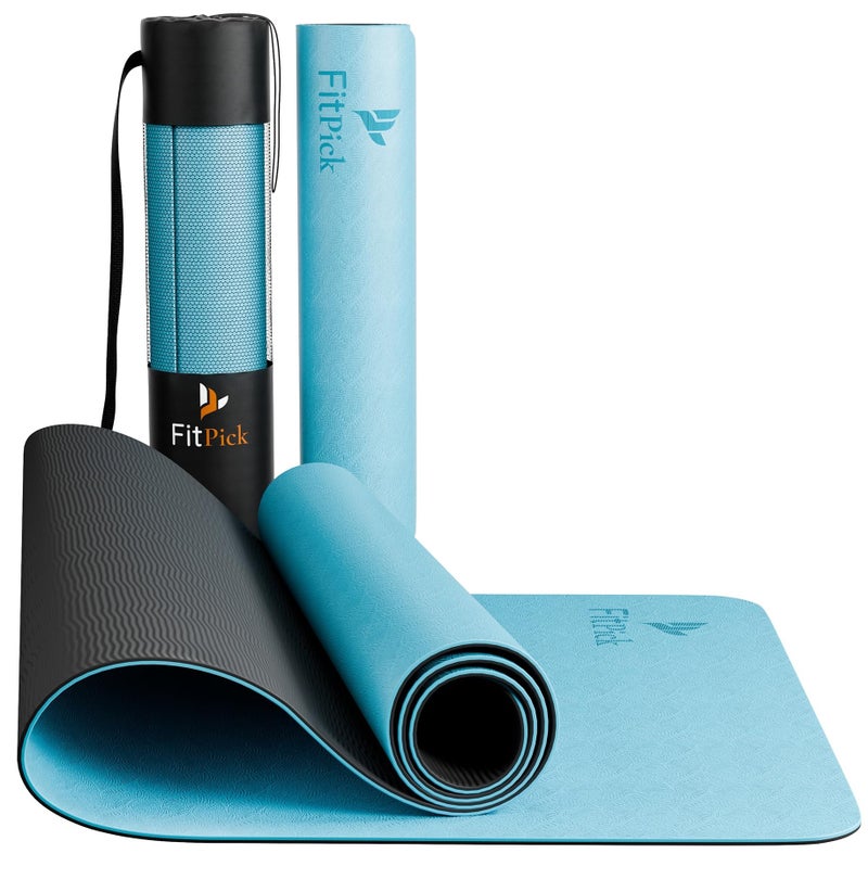 FIT PICK Pro Yoga Mat for Women & Men | High Density TPE Yoga Mat with 6mm Cushion | Non-Toxic, Sweat-Resistant & Double Sided Anti-Slip Exercise Mat | Lightweight & Portable with Carry Bag (Ocean Noir) - Image 1