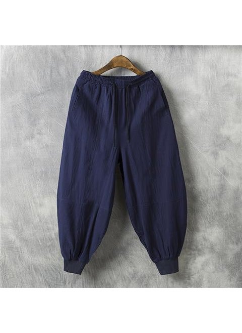 Generic - Mens Linen Casual Pants Spring Autumn Loose Navy blue - Image 1