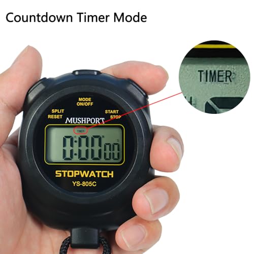 MUSHPORT 2 Pack Digital Stopwatch Sport Timer, ON/Off Countdown Large Display Simple Stop Watch for Sports Coaches PE-Teacher Referees, Black - Image 4