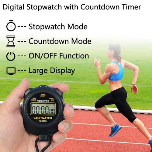 MUSHPORT 2 Pack Digital Stopwatch Sport Timer, ON/Off Countdown Large Display Simple Stop Watch for Sports Coaches PE-Teacher Referees, Black - Image 2