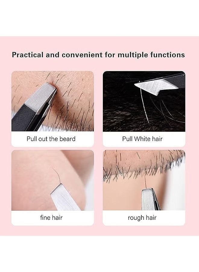 هابي دي مجموعة ملاقط مكونة من 4 قطع، ملاقط احترافية من الفولاذ المقاوم للصدأ للحواجب، ملاقط حواجب من الفولاذ المقاوم للصدأ عالية الدقة للشعر الزائد على الوجه، للشعر النامي للداخل ومجموعة إزالة الشظايا (أسود) - Image 5