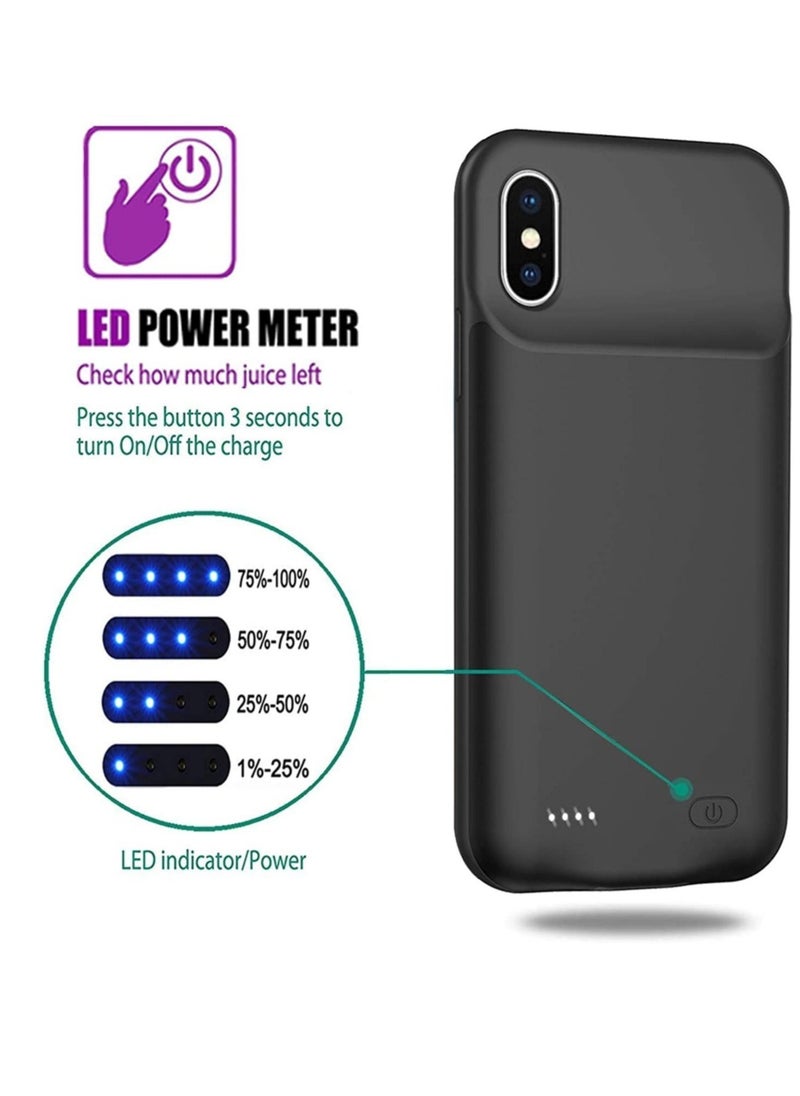 حافظة بطارية لجهاز iPhone XS/X/10، قابلة للشحن بسعة 3200mAh، حافظة شحن محمولة، غطاء بطارية ممتد، بنك طاقة، حافظة شاحن لجهاز iPhone Xs/X [5.8 بوصة] - أسود - Image 2