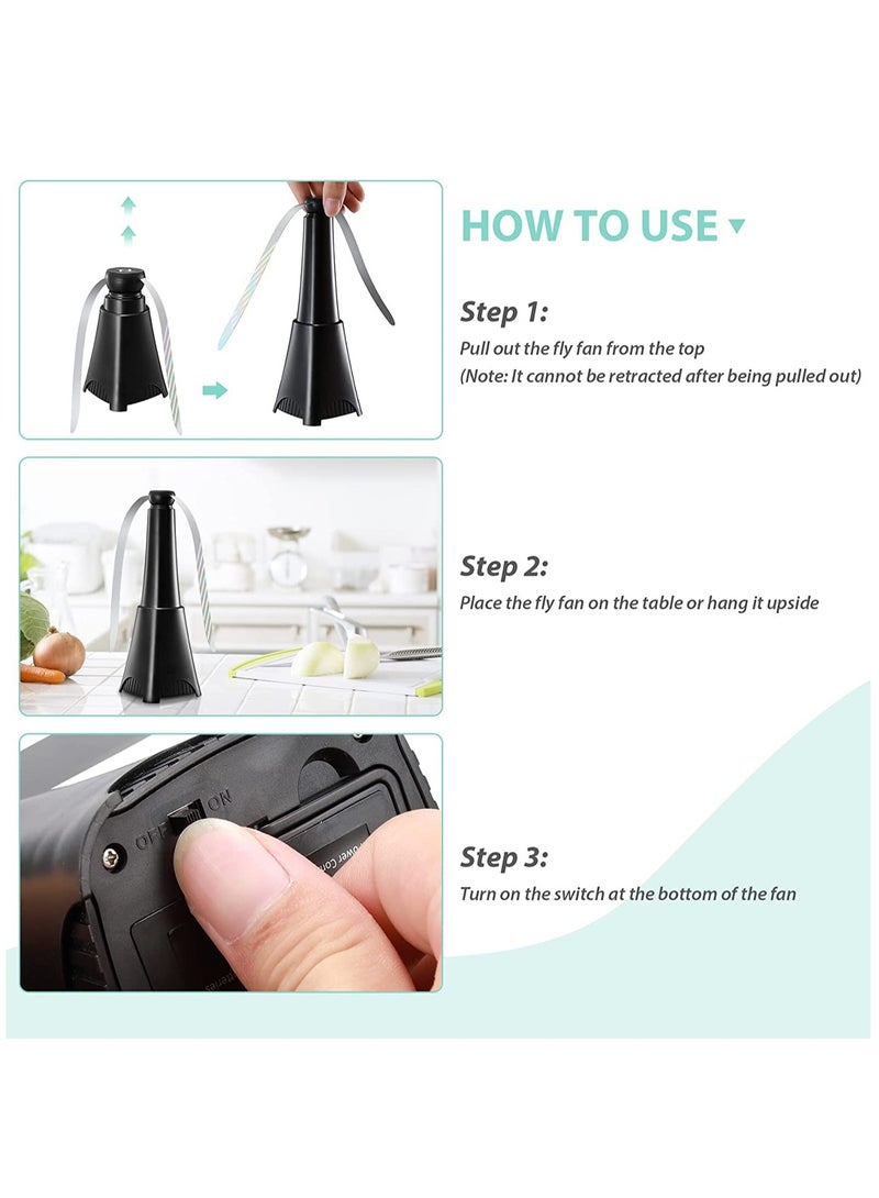 SOLARAE Fly Fans for Tables, 2000mAh Rechargeable Fly Repellent for Outdoor Indoor Tables, Portable Fly Deterrent Fan with Holographic Blades, Fly Fan for Kitchen Restaurant Party Picnic (2 Pack) - Image 3