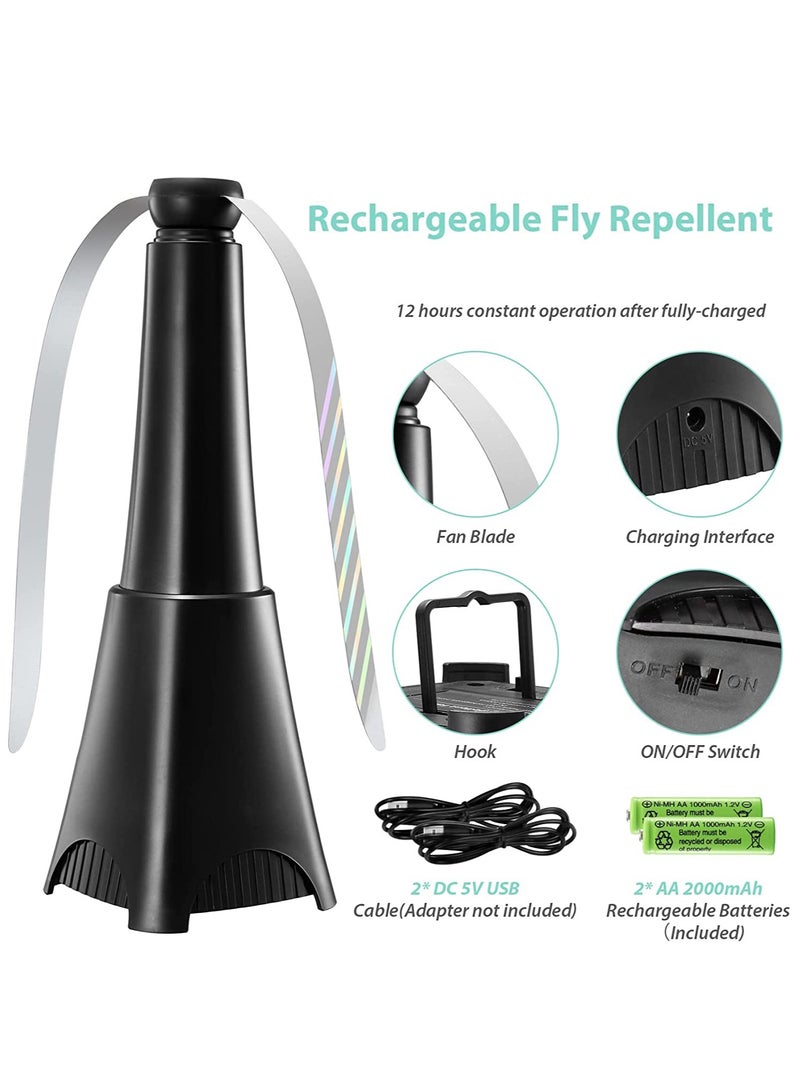 SOLARAE Fly Fans for Tables, 2000mAh Rechargeable Fly Repellent for Outdoor Indoor Tables, Portable Fly Deterrent Fan with Holographic Blades, Fly Fan for Kitchen Restaurant Party Picnic (2 Pack) - Image 2