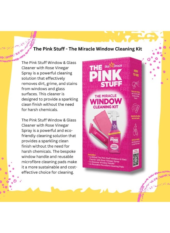 PINK STUFF The Pink Stuff Miracle Window Cleaning Kit 850ml Glass & Window Cleaner Set with Microfiber Pads & Window Handle - Image 3
