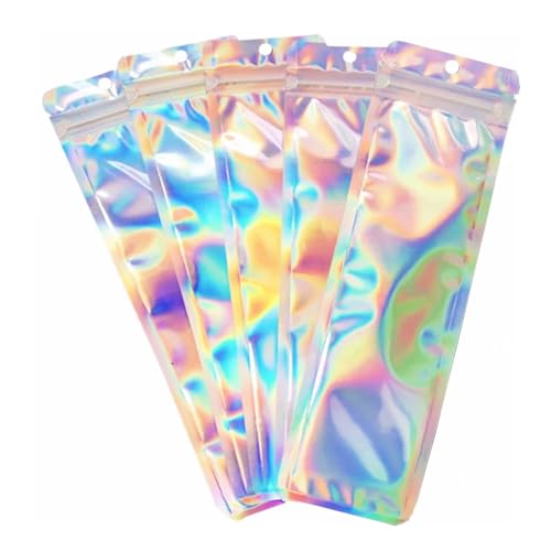 BOBECI 100pcs Holographic Packaging Bags Resealable Smell Proof Bags Pen Packaging for Bead Pens Small Business 2.4x9 inch Party Favor Food Storage - Image 1