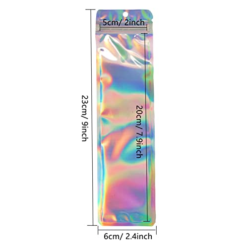 BOBECI 100pcs Holographic Packaging Bags Resealable Smell Proof Bags Pen Packaging for Bead Pens Small Business 2.4x9 inch Party Favor Food Storage - Image 3