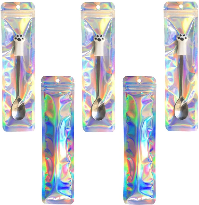 BOBECI 100pcs Holographic Packaging Bags Resealable Smell Proof Bags Pen Packaging for Bead Pens Small Business 2.4x9 inch Party Favor Food Storage - Image 5
