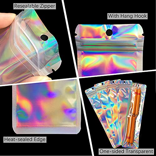 BOBECI 100pcs Holographic Packaging Bags Resealable Smell Proof Bags Pen Packaging for Bead Pens Small Business 2.4x9 inch Party Favor Food Storage - Image 4
