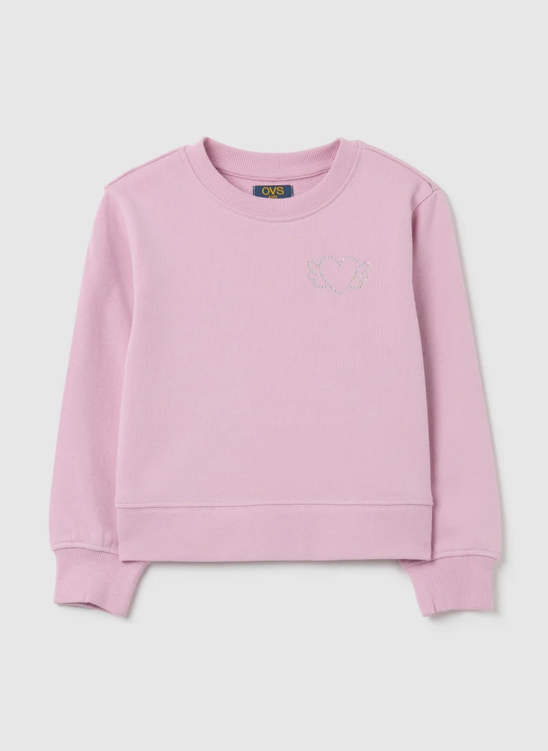 او في اس GIRL'S PINK PURE COTTON SWEATSHIRT WITH RHINESTONES