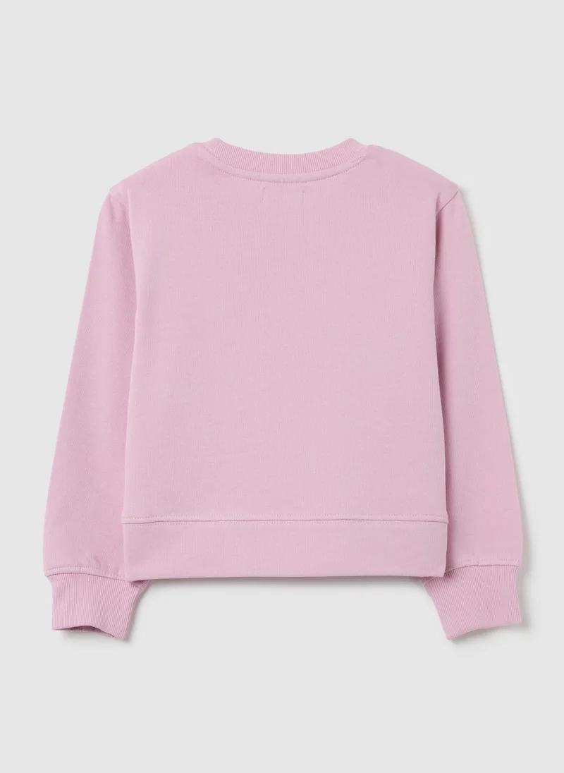او في اس GIRL'S PINK PURE COTTON SWEATSHIRT WITH RHINESTONES
