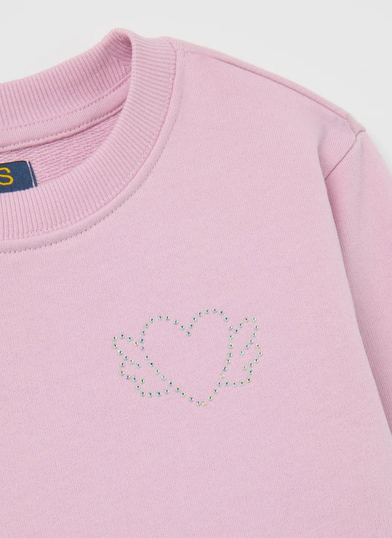 Ovs GIRL'S PINK PURE COTTON SWEATSHIRT WITH RHINESTONES