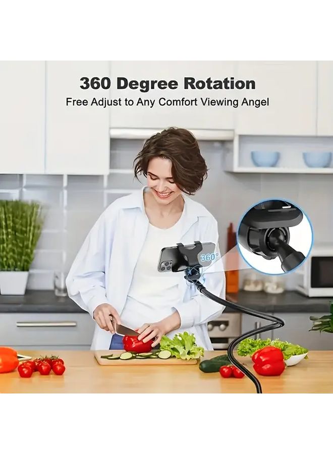 حامل هاتف أبيض قابل للتعديل مع رقبة قابلة للدوران 360 درجة، ذراع مرن طويل مع مشبك للسرير والمكتب - Image 4