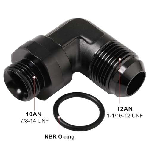 Podavelle 12AN Male Flare to 10AN 10 ORB Oring Boss 90 Degree Swivel Fitting Adapter Aluminum Black - Image 3