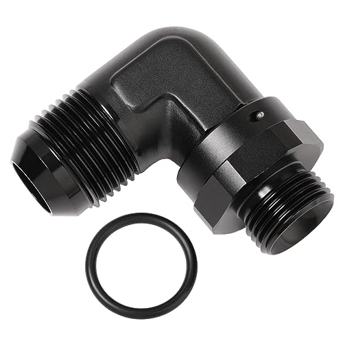 Podavelle 12AN Male Flare to 10AN 10 ORB Oring Boss 90 Degree Swivel Fitting Adapter Aluminum Black - Image 1
