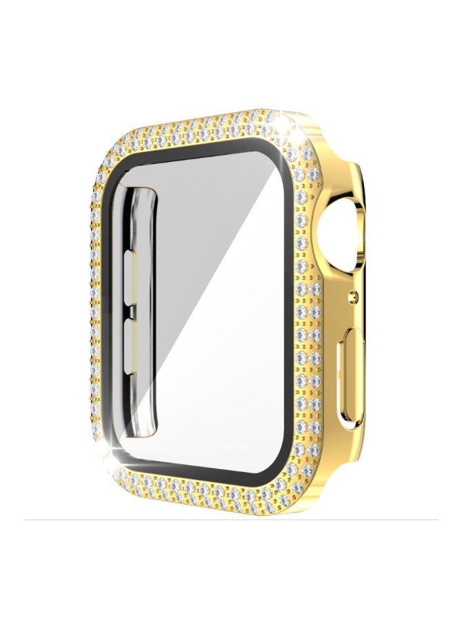 Suitable For Apple Wathc Case Electroplated Double Row Diamond With Film Iwatch987 Watch Case Protective Cover-Color:Gold-Appearance Size:41mm(OPP Bag)  - Image 1