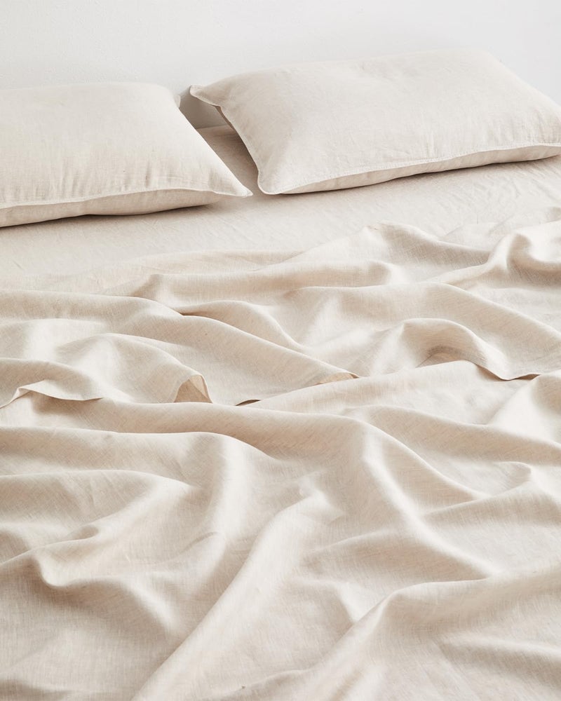 Bed Threads - Linen Fitted Sheet - 100% French Flax Linen - 170 GSM - Luxury & Eco-Friendly - Breathable, Durable & Soft - Single Fitted Sheet Only - Machine Washable - Queen - Oatmeal - Image 3